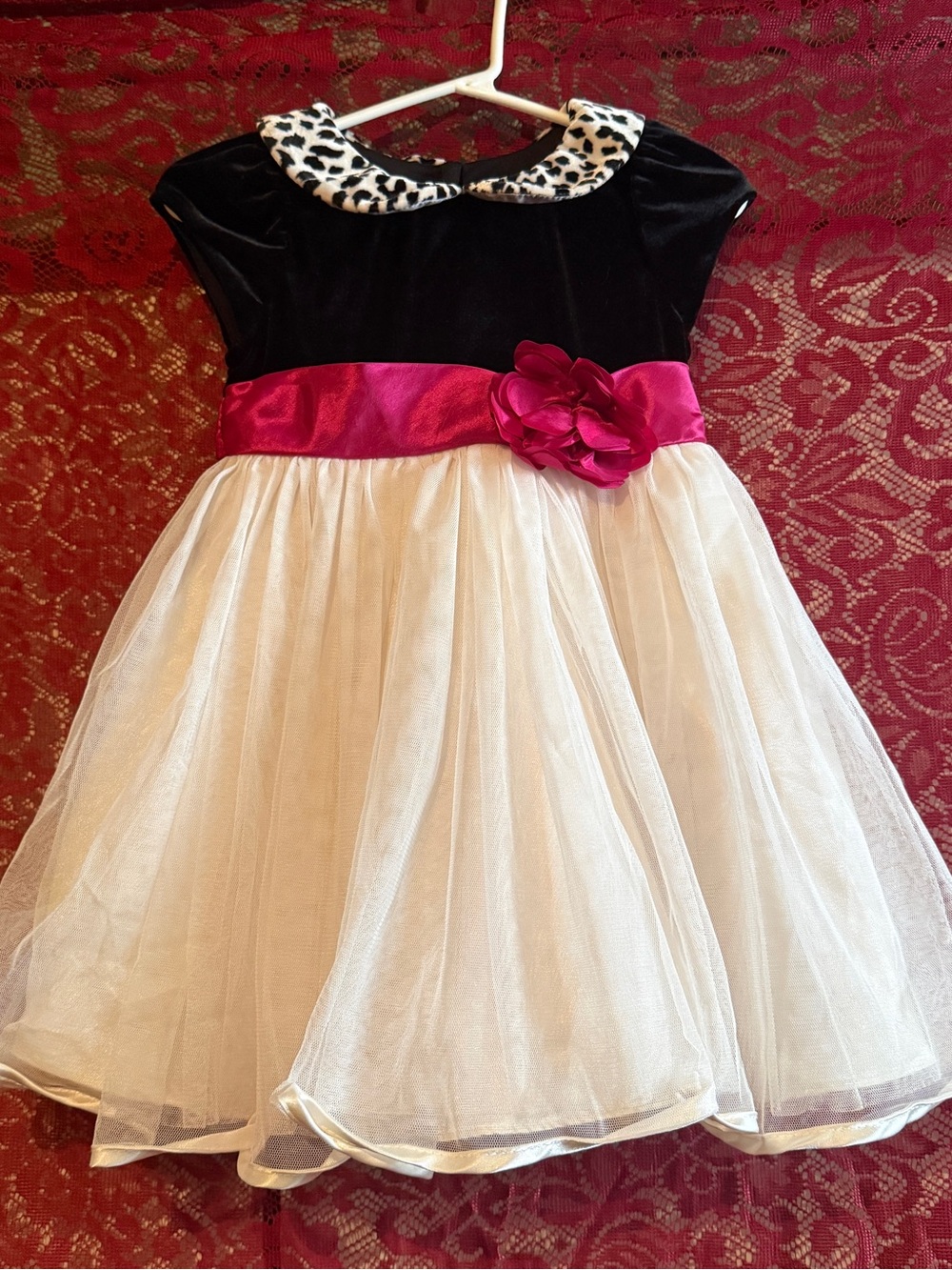 Jona Michelle Toddler 3T Velvet Leopard Collar Tulle Party Dress Hot Pink Sash